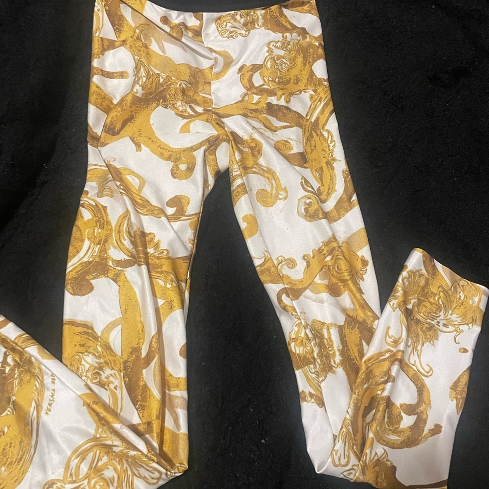 Versace Jeans Couture Gold and White Patterned Leggings